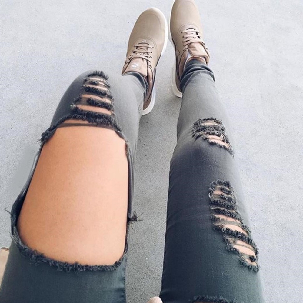 Green High Waisted Distressed Skinny Jeans